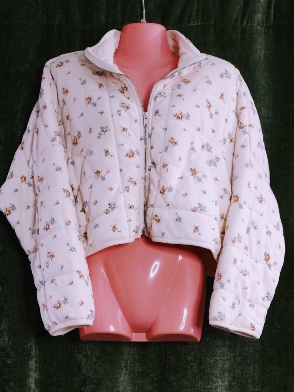 S - Forever 21 Quilted Pink Floral Crop Jacket